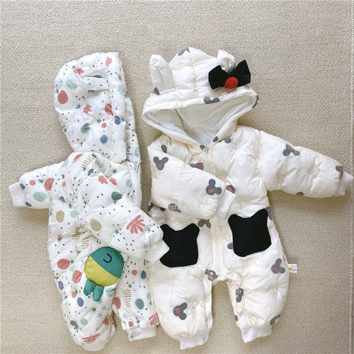 Зимний утепленный пуховик для новорожденных, детское боди для раннего возраста с капюшоном, куртка