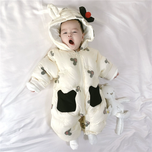 Зимний утепленный пуховик для новорожденных, детское боди для раннего возраста с капюшоном, куртка