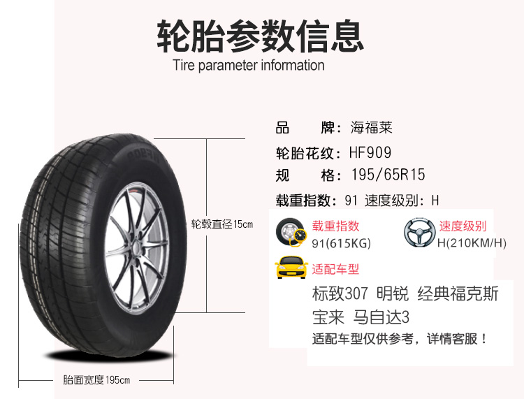 Lốp xe ô tô Haifulai 195 65R15 91H HF909 cho Peugeot 307 Mingrui cổ điển Fokker - Lốp xe giá lốp xe ô tô jinyu
