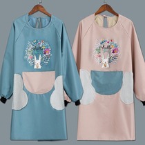Apron home kitchen smock for adults waterproof and oil-proof womens fashionable long-sleeved cute hand-wiping cleaning work smock