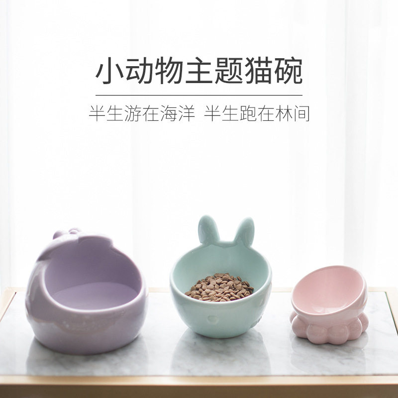 Not Miles NEW ANIMAL SERIES Pets Bowl Small Rabbit Ceramic Cat Bowl Pitched Design Protective Ridge Small Deer Octopus