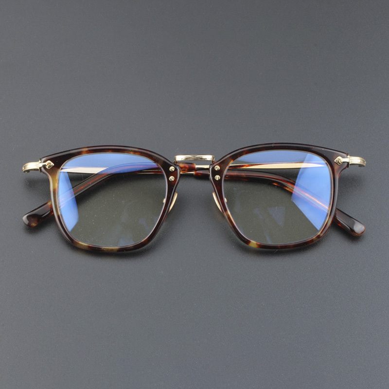 Gms806 Glasses for Nearsightedness, Men's Ultra-Light Titanium Eyeglass Frame, Square Black Frame, Celluloid Prescription Glasses, Trendy for Large Faces