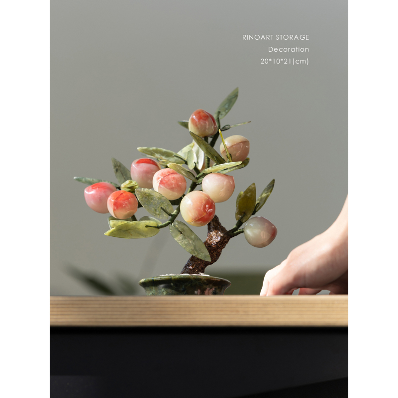 Ruonai Wenfang Qingguo! "One Peach Tree Hides Three Treasures: Real Jade Peach Tree Potted Plant, Bring Good Luck and Decorate the Entrance Area