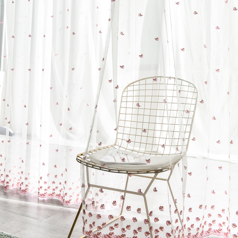 Hibiscus imperial curtains and gauze curtains Nordic minimalist girl fresh bedroom bay window living room shade sunscreen gauze princess