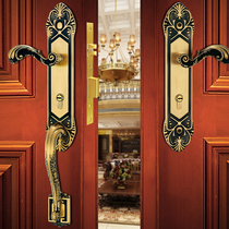 Armoured bronze Vio style wood door handle lock pure bronze imitation ancient large door lock open door lock double open solid wood door lock 0607 #