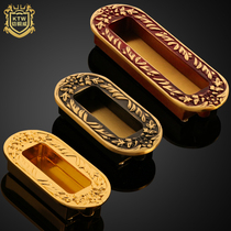 Armoured copper wich embedded dark pull handle full copper drawer invisible digging trough copper handle concealed cabinet door handle LF-10