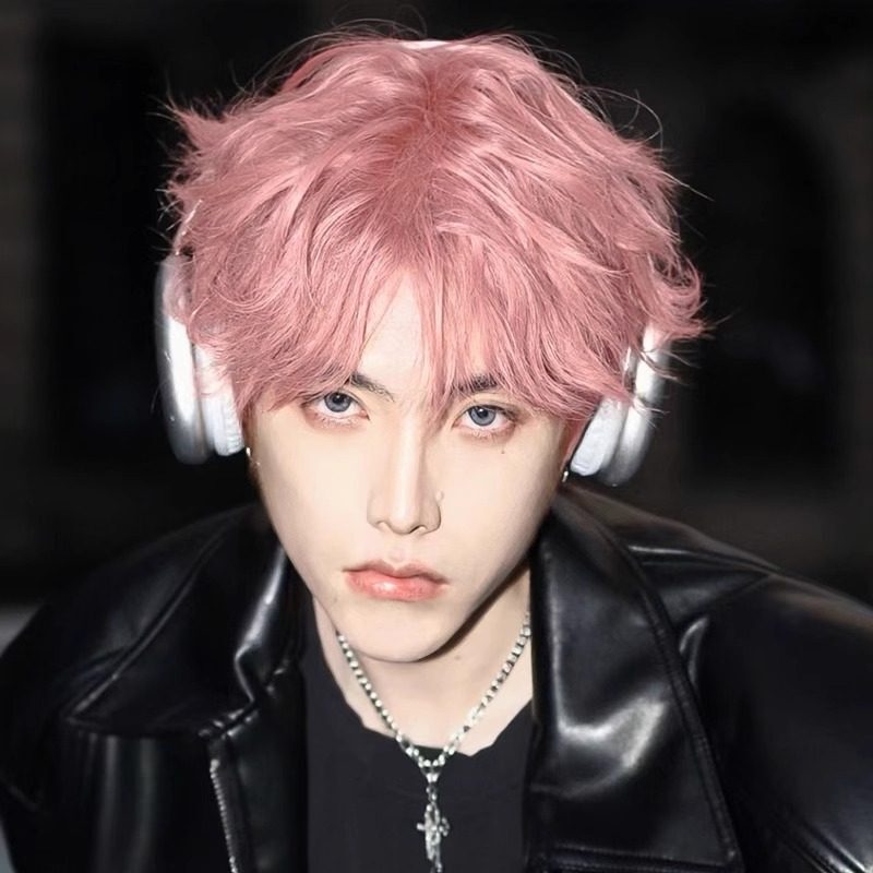 Pink New Full Wig for Men, Japanese Style, Versatile for Cosplay, Anime, Fluffy, Natural, Seamless, Realistic Human Hair