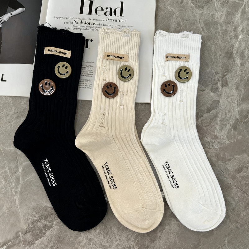 New European Style Socks for Women, Trendy Socks with Letters, Smiley Faces, Ripped Socks, Fashionable Outerwear Accessories, Beggar-Style Mid-Calf Socks New European Style Socks for Women, Trendy Socks with Letters, Smiley Faces, Ripped Socks, Fashionable Outerwear Accessories, Beggar-Style Mid-Calf Socks