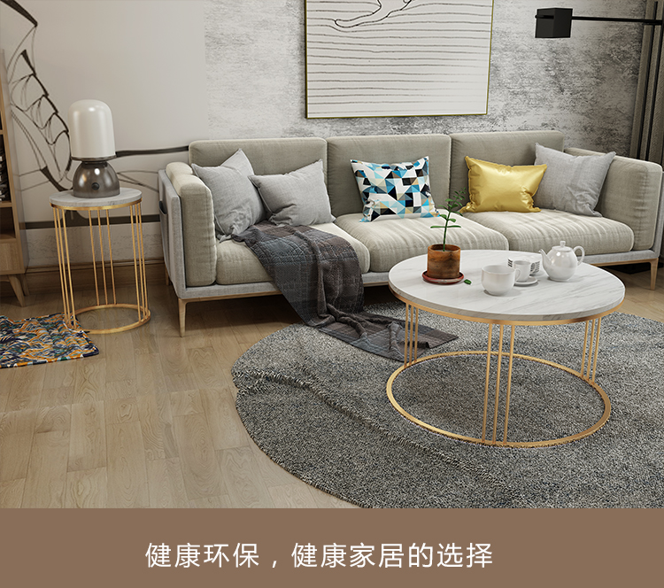 Bàn ghế đá cẩm thạch Bắc Âu bàn cà phê đơn giản hiện đại tròn phòng khách kết hợp bàn cà phê đơn giản rèn sắt bên nhiều chức năng - Bàn trà mẫu bàn trà