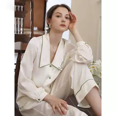 Elegant retro temperament ~ super thin version Ice Silk French pajamas women long sleeve spring and autumn summer thin suit