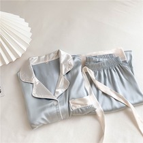 Gentle and simple gas~fairy satin pajamas female spring and autumn thin sleeve ice wire can be worn outfit