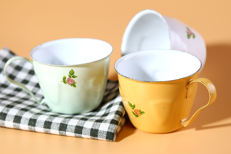 EUROPEAN VINTAGE COUNTRY ENAMEL 130ML CUTE SMALL WATER CUP COFFEE CUP DECORATIVE CUP TEA CUP D7 5L10H5 5CM
