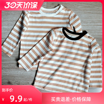 Bacon toddler 1 year old boy girl suction sweating casual round collar striped long sleeve blouse with undershirt cotton soft micro-bomb
