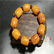 Antique antique amber Beeswax bucket bead Bracelet Chanterelle yellow Beeswax Passepartout rough round bead bracelet collection process