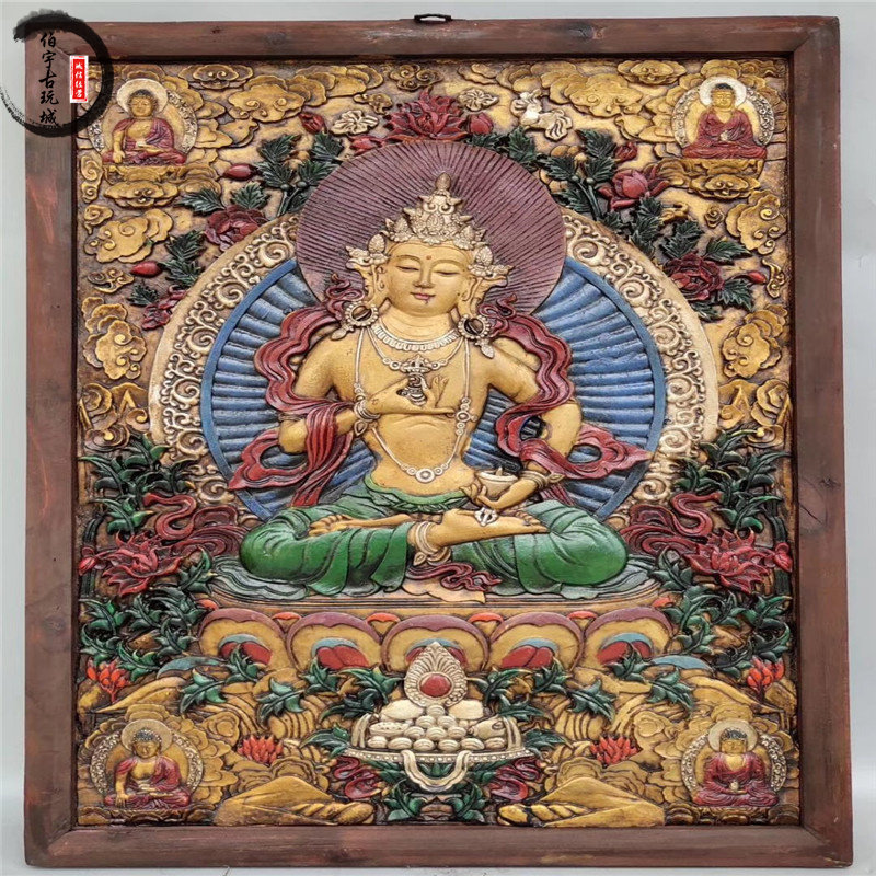 Home decoration old objects antique ornaments antique miscellaneous solid wood frame colored Buddha statue painted Thangka portrait religious Bodhisattva