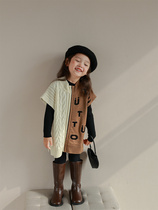 Girls Letter Color Block Zipper Cape 2024 Spring and Autumn New Style Personalized Western Style Fashionable Childrens Vest Top Trendy