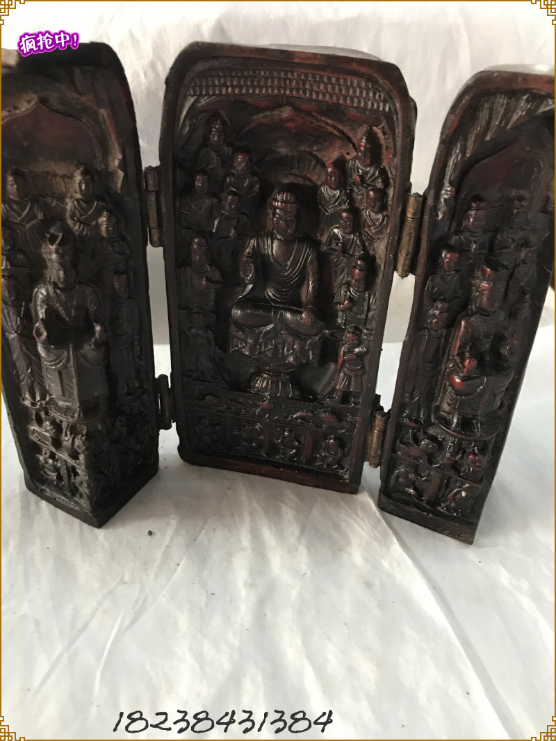 Imitation ancient as the old western Three Holy Carry-on Portable Buddha Niche Three Open Boxes Home Buddha Statue Amatuo Buddha Statue Guanyin Swing Piece