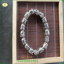 Ethnic style Miao silver bracelet Tibetan Silver Hand ring original handmade double-sided Buddha head Sakyamuni mens and women silver jewelry