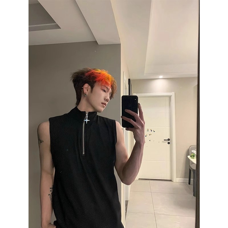 Cleanfit Niche Design Half-Zip Shoulder-Padded Vest for Men, Summer Trendy Brand, High-End Sleeveless T-Shirt