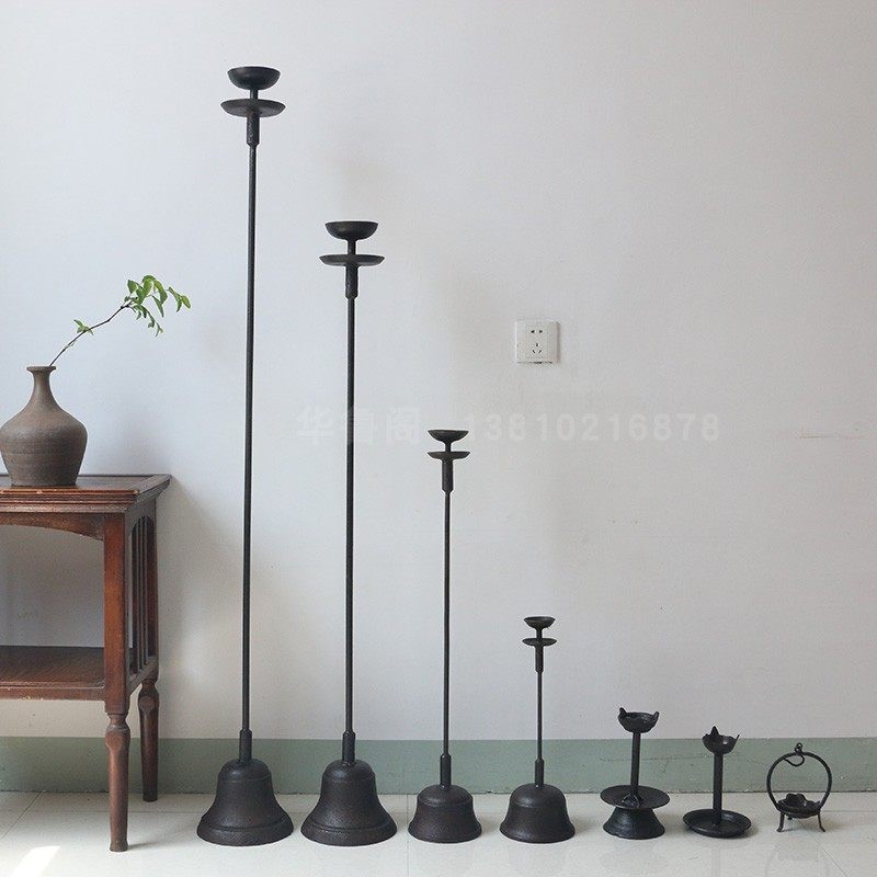 Retro cast iron candle holder oil lamp hem imitated ancient iron art old oil lamp folk meditation tea room lamp with silence and floor lamp-Taobao