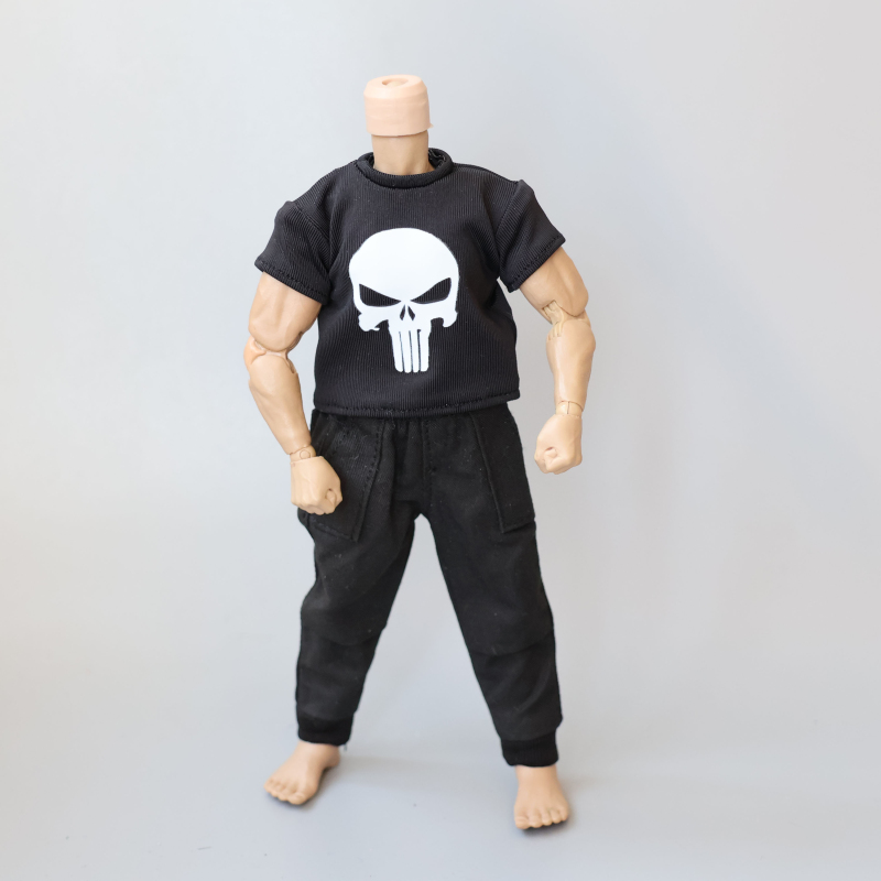 1/12 Male Soldier Figure with Big Head and Strong Body, Elastic Vest T-Shirt, Punisher Skull Vest 1/12 Male Soldier Figure with Big Head and Strong Body, Elastic Vest T-Shirt, Punisher Skull Vest