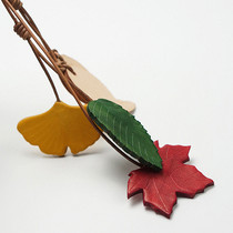 MISKSOLA handmade genuine leather leaf retro bag mobile phone hanging accessories pendant accessories key button Maple Leaf Quadruleaf