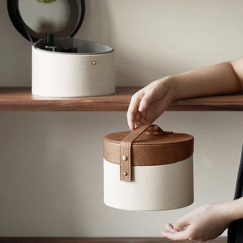 High-end jewelry box with mirror, handheld debris storage barrel, high-end cosmetic storage box, handheld sorting storage box