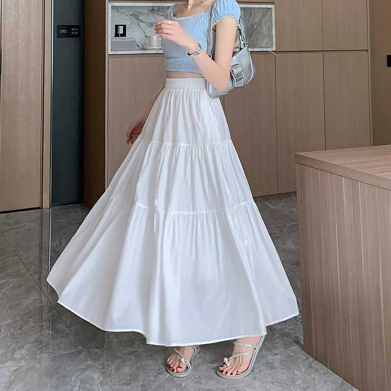 White Cake Skirt Casual Long Style 2026 Spring and Summer High-Waisted Loose Solid Color Versatile A-Line Long Skirt