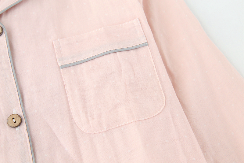 Bộ đồ gạc cotton nam mùa hè mỏng phần nữ đồ ngủ cotton đôi mẫu phục vụ nhà mùa xuân và mùa thu dệt màu jacquard đồ bộ dài tay mặc nhà