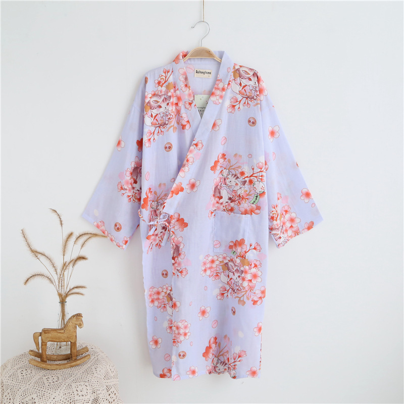 Phụ nữ mới gạc cotton áo choàng cotton mỏng áo tắm đồ ngủ mùa hè ngủ đơn áo tắm váy ngủ nam mùa đông
