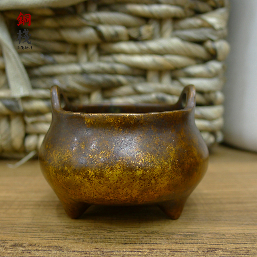 Su worked pure bronze imitation ancient Tibetan gold Sanfoot Bridge ear furnace Xuande furnace Incense Flue Tea Dao dedicated to Incense Burner