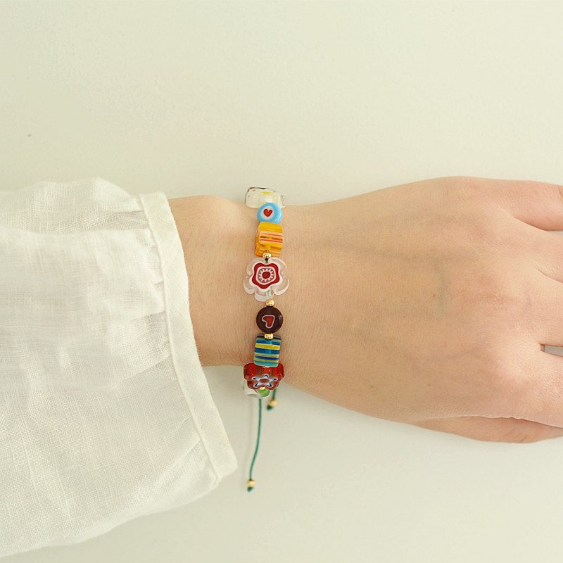 Summer Retro Candy Color Glazed Flowers Cute 14k Bag Gold Adjustable Size Schoolgirl Hands Strings