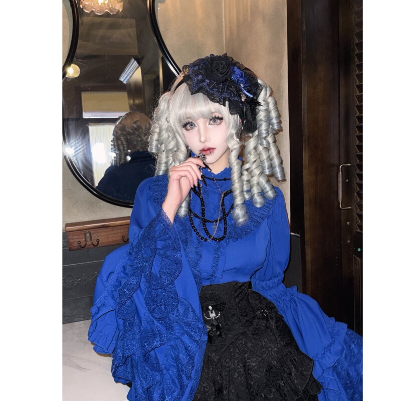Original Chiffon Women's Clothing with Bell Sleeves, Gothic Lolita Lace, Ornate Large Sleeves, Long-Sleeved Shirt for Layering
