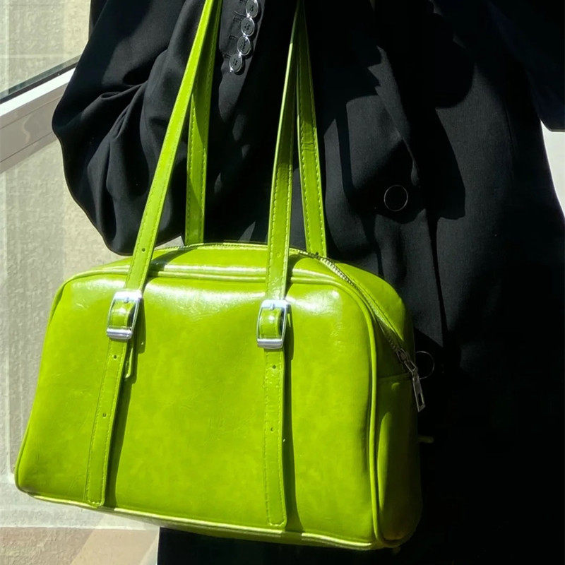 Bag Pack New Korean version INS Wind minimalist About double shoulder with green axillary underpack commute 100 hitch black hand single shoulder bag