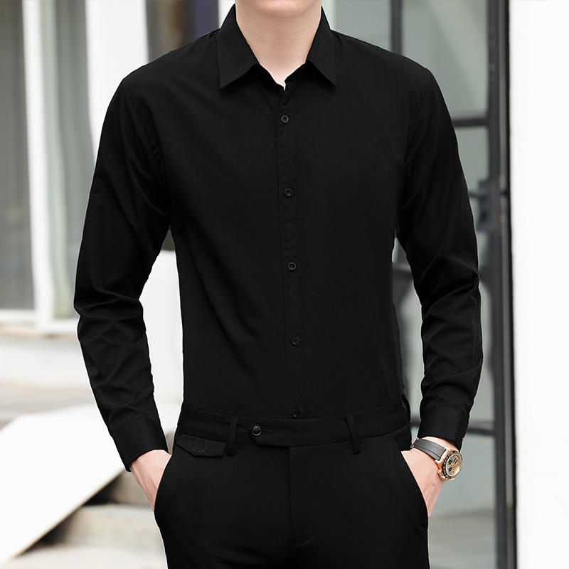 Black Shirt Male Long Sleeve Fall Han Edition Trend Business Casual Positive Dress Up To Work Frock Professional Shirt Man