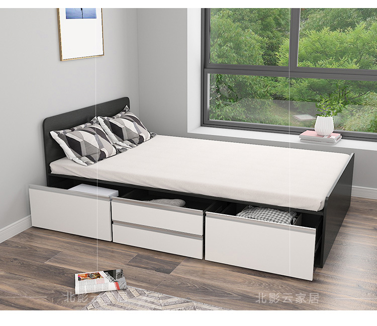 Tuỳ phòng ngủ Bắc lưu trữ ngăn kéo 1,5 tấm m giường Giường đôi giường gỗ đơn vị nhỏ cấp chỗ ở bể giường cao - Giường giường đơn