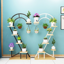 Nordic wrought iron flower stand living room floor hanging home shelf simple green decorative flower pot stand heart-shaped flower stand