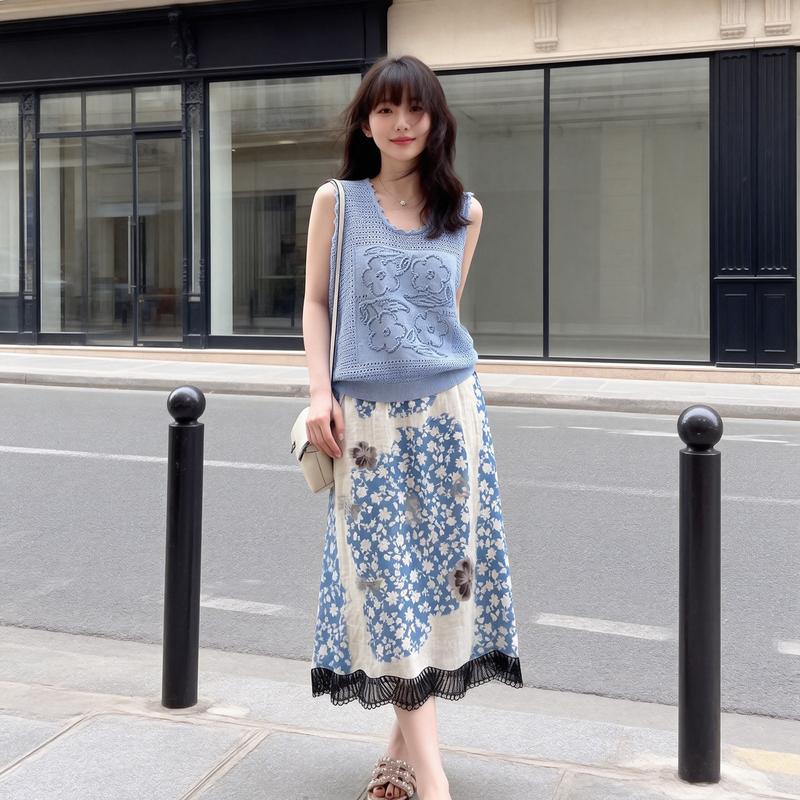 [High-End Version] Three-Dimensional Embossed Jacquard U-Neck Sleeveless Knit Top Women's Knit Vest Layered Knit Vest