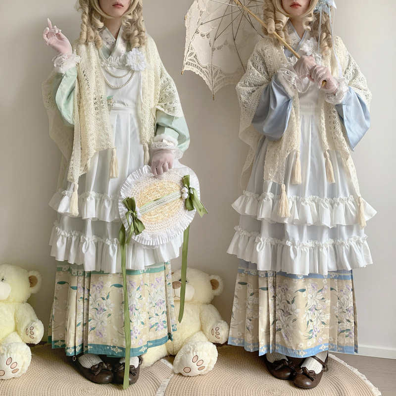 Yunwujiji Original Han-Yang Fusion Ming-Style Hanfu Cross-Collar Pipa Sleeves Horse-Face Skirt Overlay Skirt Set Lolita Autumn and Winter