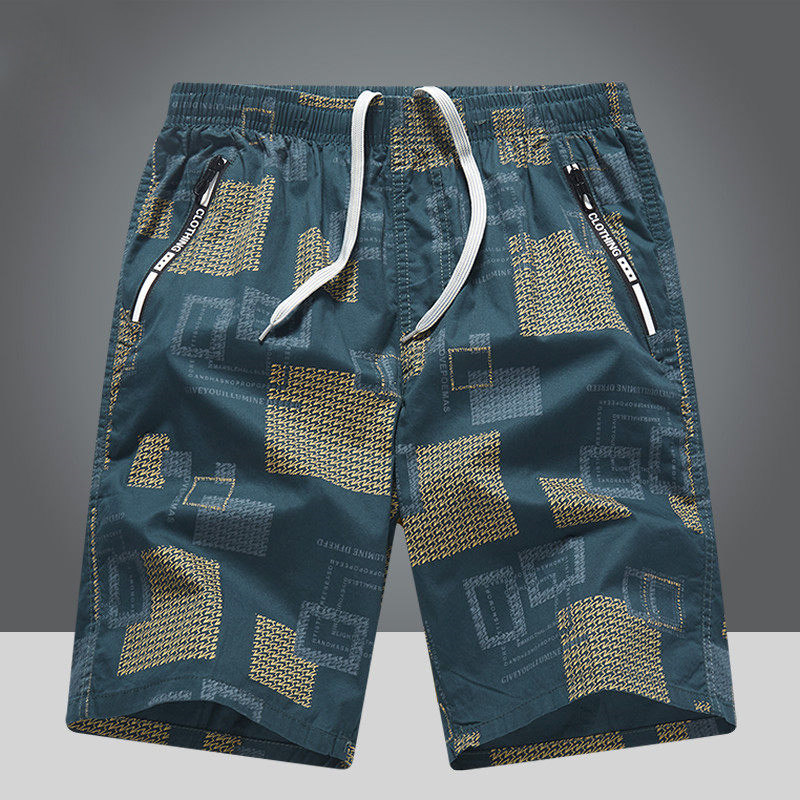 中老年纯棉男士工装五分短裤印花潮牌休闲运动沙滩裤夏季宽松中裤