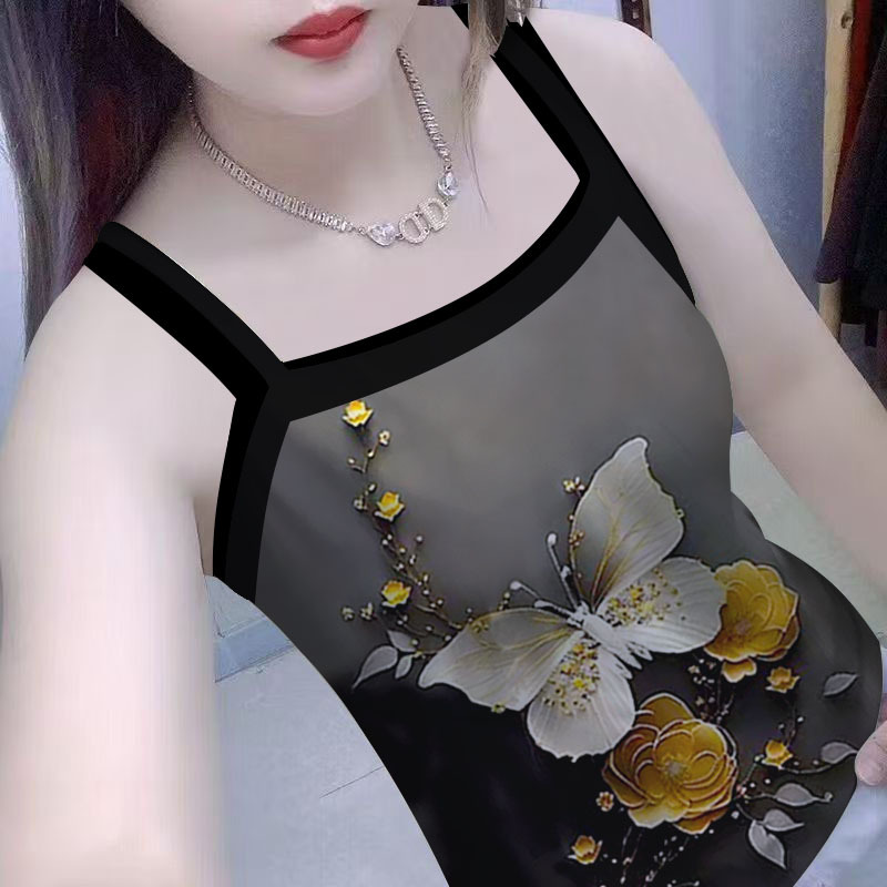 2025 New Style Mother's Clothing Printed Striped Camisole Undershirt Slimming Sleeveless Top for Outerwear