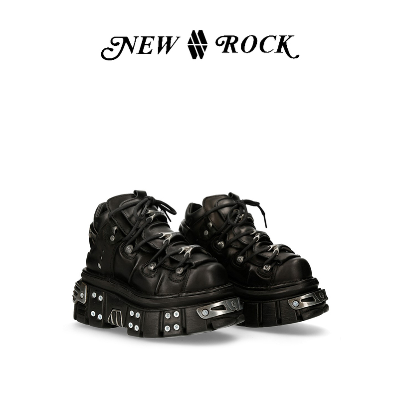 Newrock New Original Design Staggered Metal Y2K Subculture Dark Punk High-Top Platform Shoes
