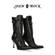 Западные Boots new rock春夏新款赛博朋克未来金属系列尖头中筒西部靴牛仔靴