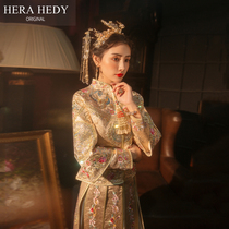 Xiuhe dress bride 2021 new wedding autumn phoenix Guanxia wedding dress Chinese style Chinese style dragon and phoenix coat (Golden dream)