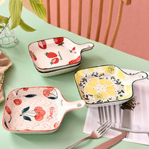 Nordic ceramic baking tray Creative baking dish with handle Plate Baking tableware Fruit salad plate Household oven dish plate Meal plate