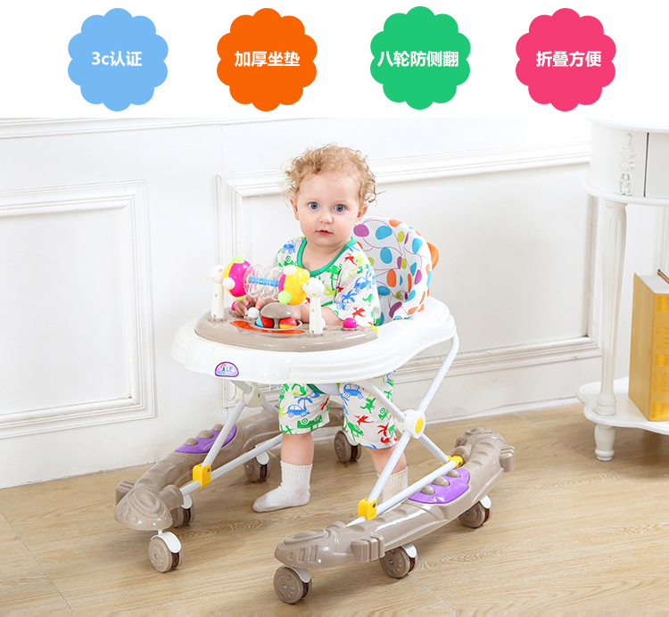 Baby Walker 6 7-18 tháng bé Rollover đa chức năng tay đẩy dễ dàng gấp chàng trai và cô gái học lái xe