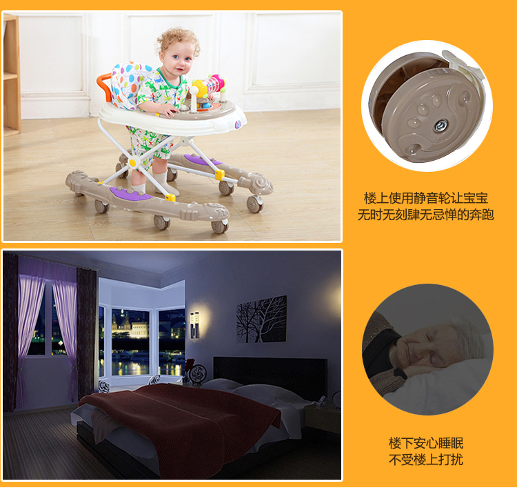 Baby Walker 6 7-18 tháng bé Rollover đa chức năng tay đẩy dễ dàng gấp chàng trai và cô gái học lái xe