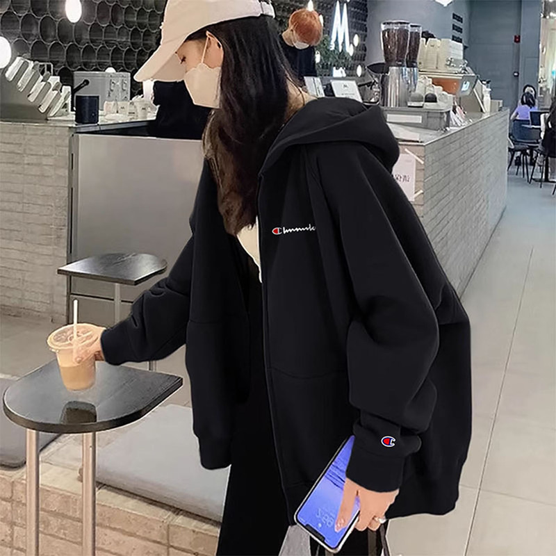 American-Style Champion Hooded Sweatshirt Jacket for Women, Autumn and Winter, Slimming, Casual, Loose, Fleece-Lined, Thickened Cardigan Top American-Style Champion Hooded Sweatshirt Jacket for Women, Autumn and Winter, Slimming, Casual, Loose, Fleece-Lined, Thickened Cardigan Top
