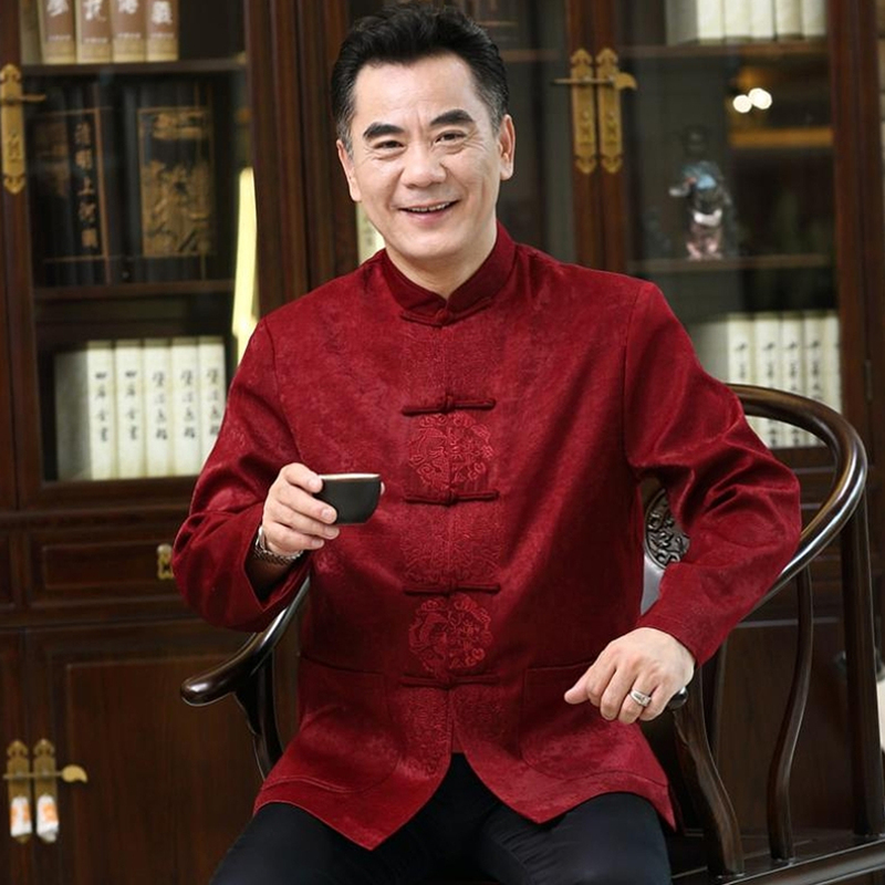 Middle-Aged and Elderly Men's Spring and Autumn Tang Suit Jacket, Chinese Style Top, Jacket for the Elderly, Birthday Celebration, Grandpa's Wedding Attire