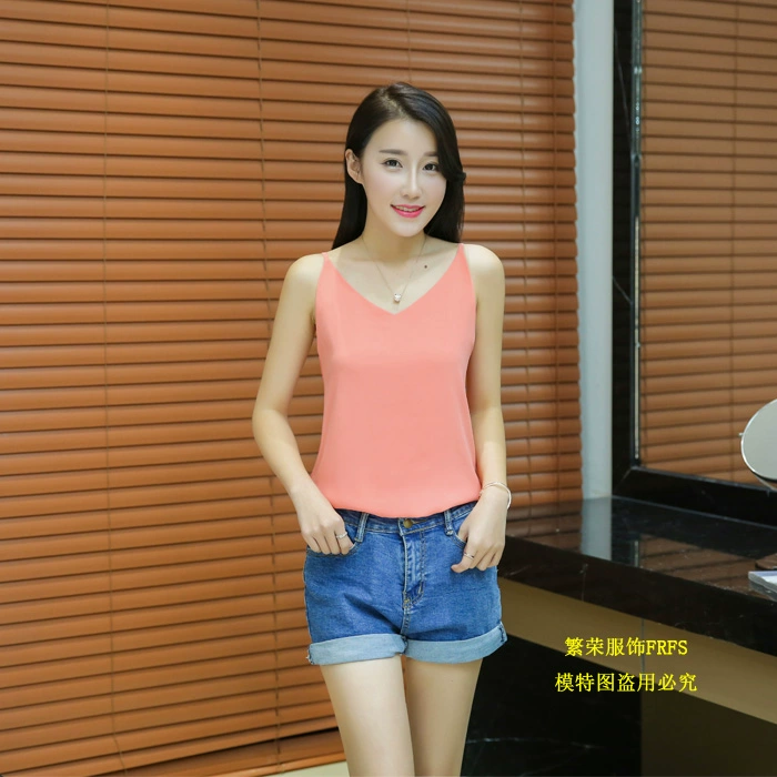 Phiên bản Hàn Quốc của áo yếm voan cổ chữ V mới mùa xuân và mùa hè rộng kích cỡ bên ngoài mặc áo không tay nữ quần áo thủy triều